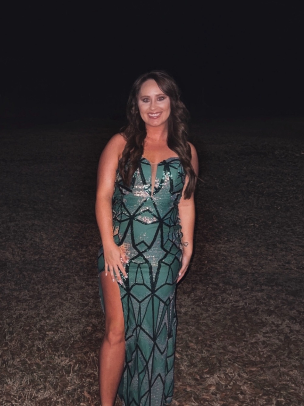 Emerald Geometric Sequin Evening Dress